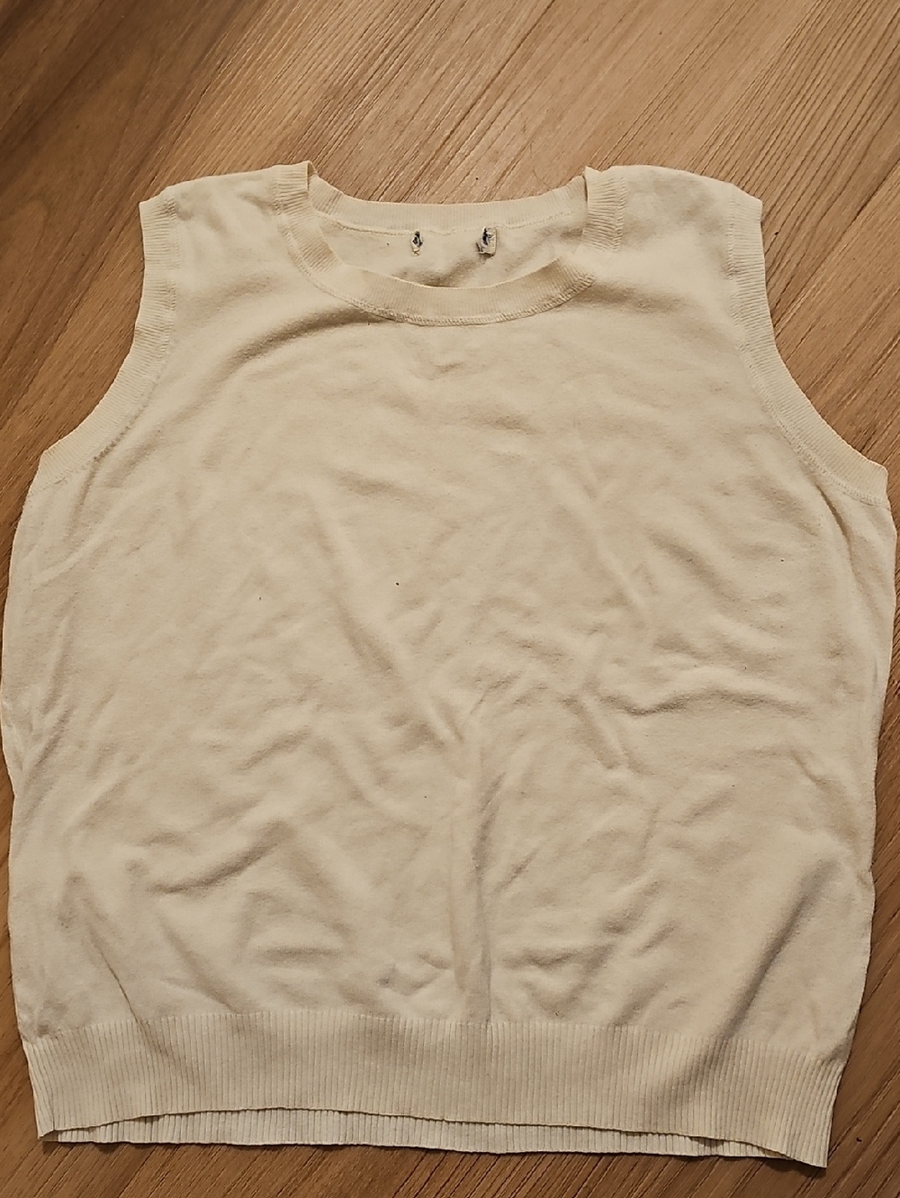 Cream Ribbed Sleeveless Tank Top